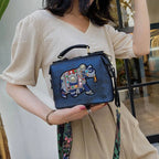 Shoulder Bag Embroidered Mandala PU-Coated Cotton