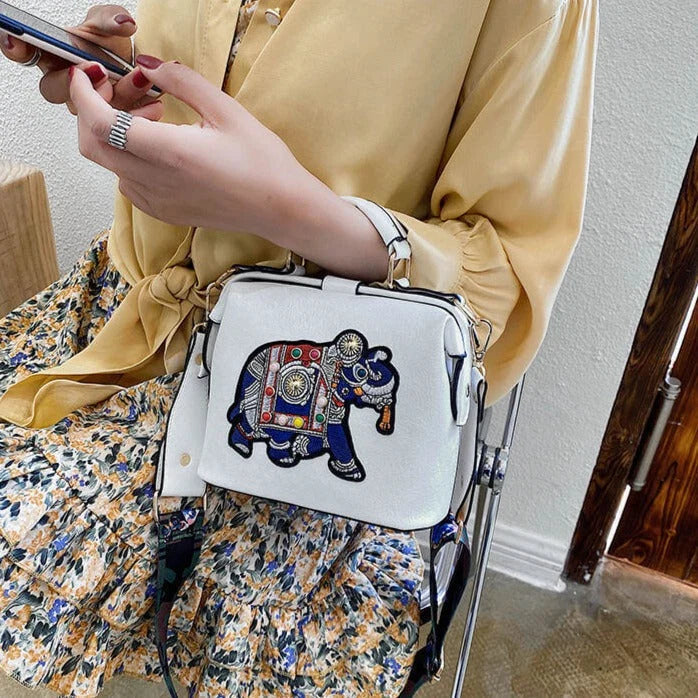 Shoulder Bag Embroidered Mandala PU-Coated Cotton