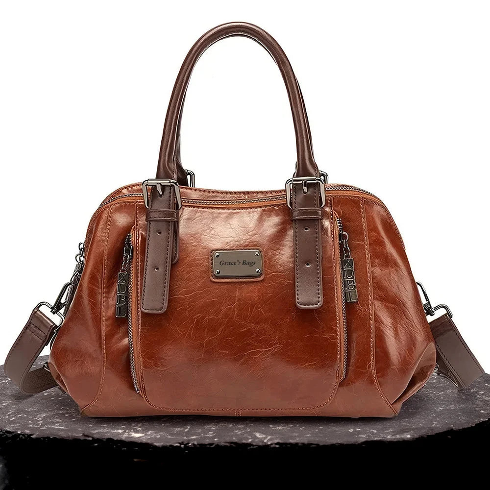 Shoulder Bag Genuine Leather Magnetic Closure & Adjustable Strap