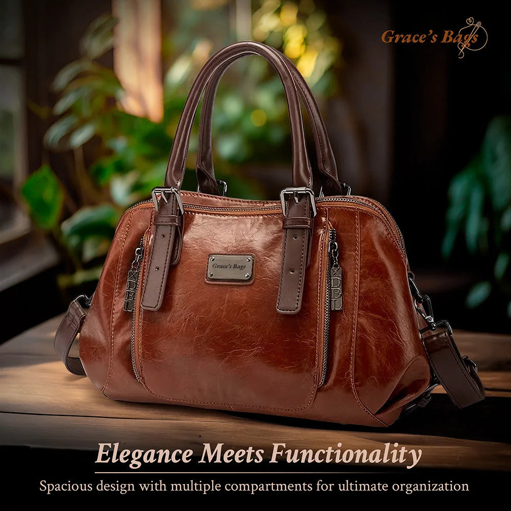 Shoulder Bag Genuine Leather Magnetic Closure & Adjustable Strap