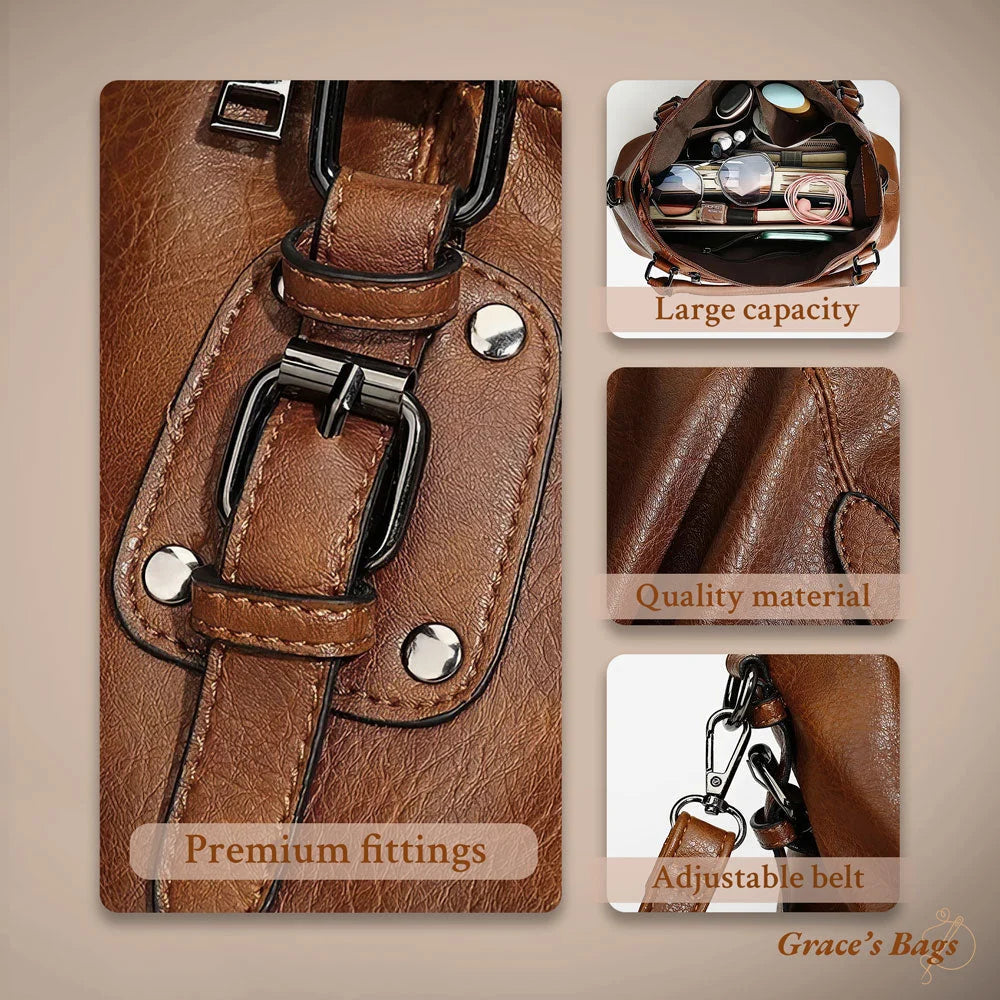 Shoulder Bag Genuine Leather Magnetic Closure & Adjustable Strap
