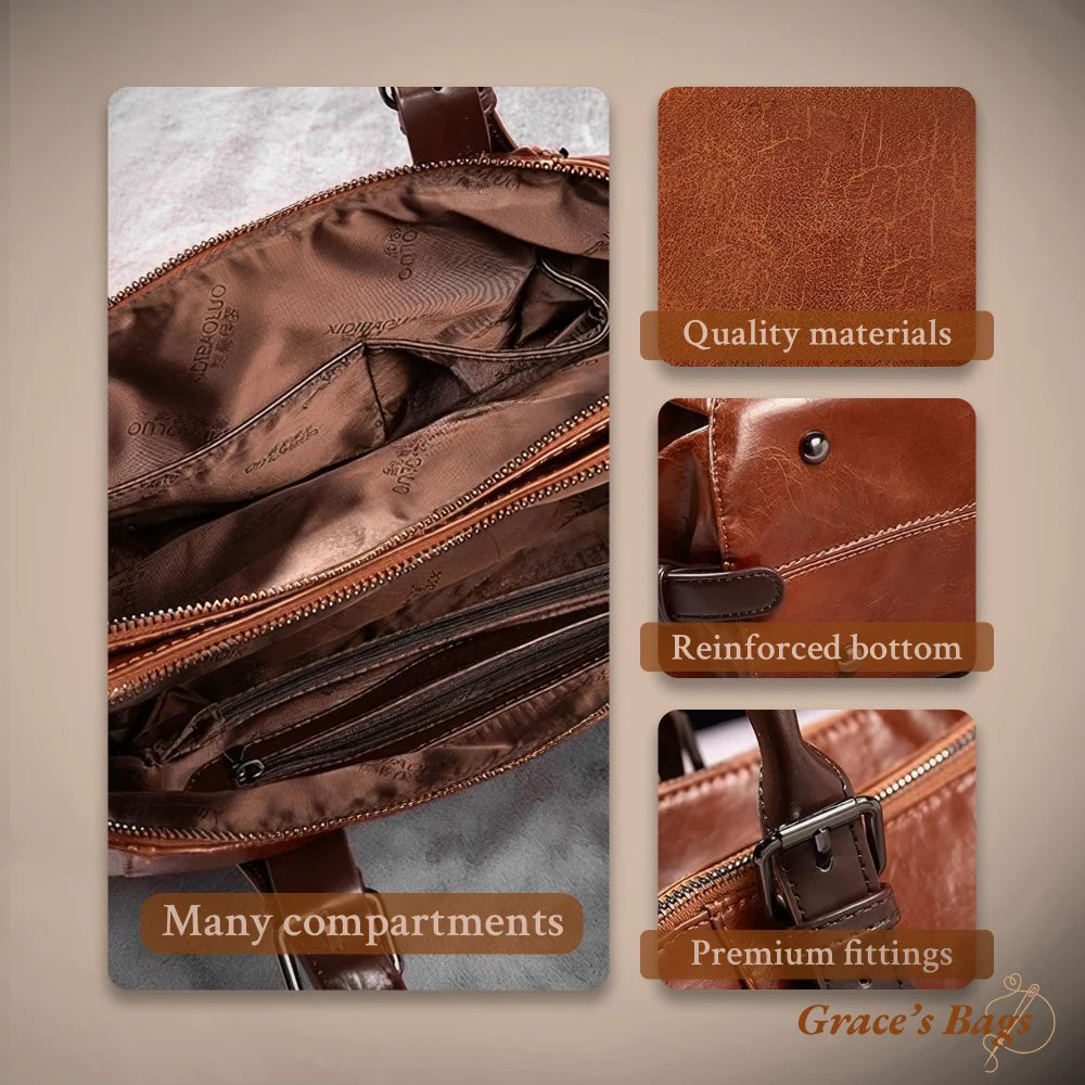 Shoulder Bag Genuine Leather Magnetic Closure & Adjustable Strap