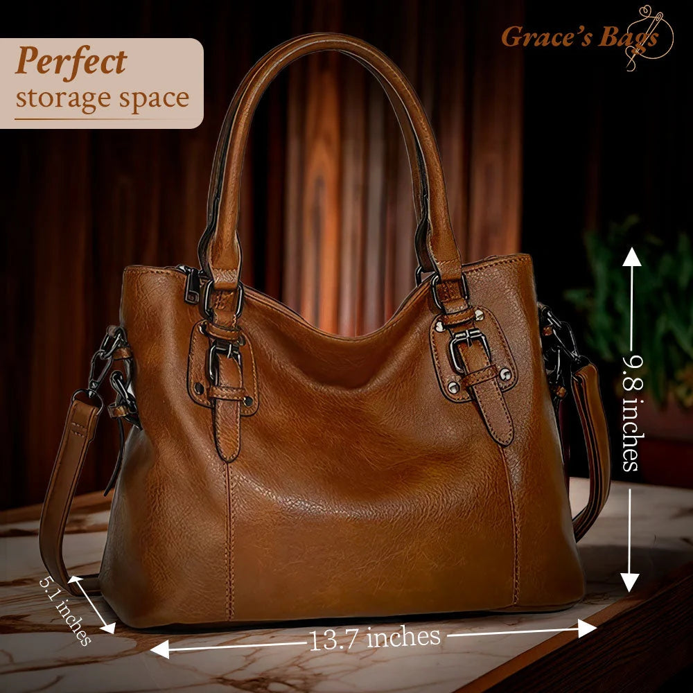 Shoulder Bag Genuine Leather Magnetic Closure & Adjustable Strap