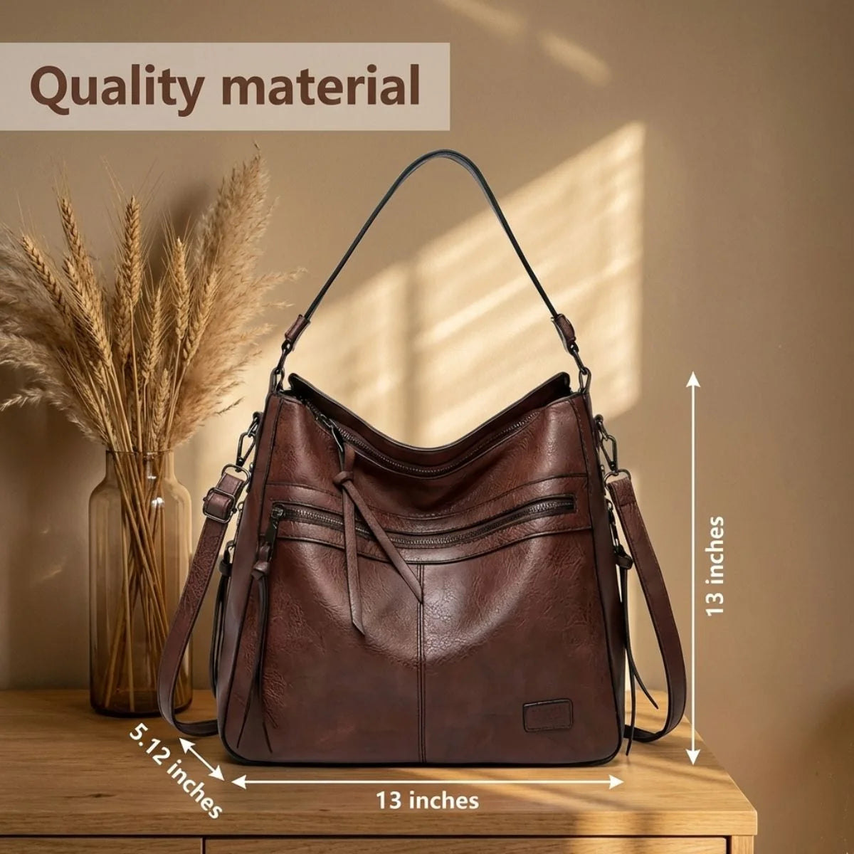 Shoulder Bag Genuine Leather Magnetic Flap Adjustable Strap