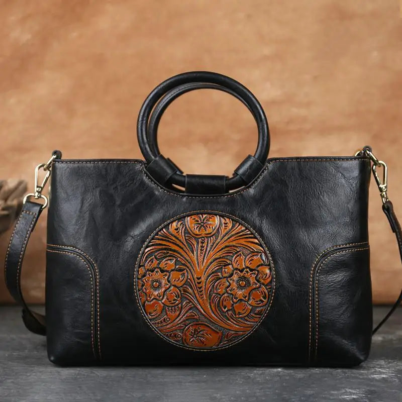 Shoulder Bag Handmade Leather Vintage Embossed