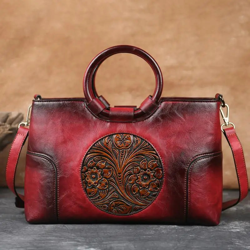 Shoulder Bag Handmade Leather Vintage Embossed