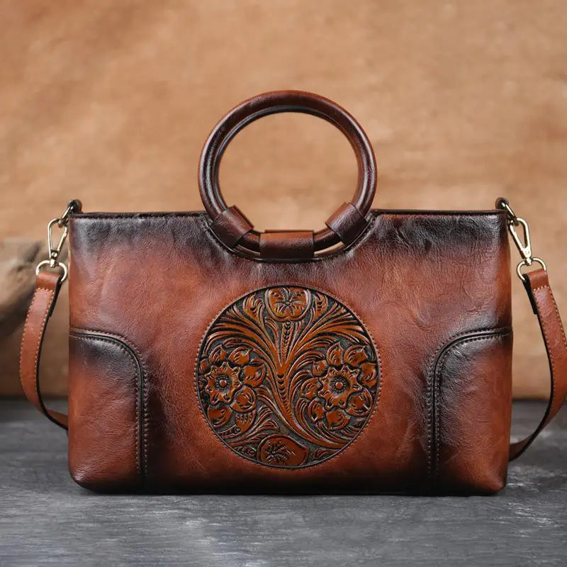 Shoulder Bag Handmade Leather Vintage Embossed