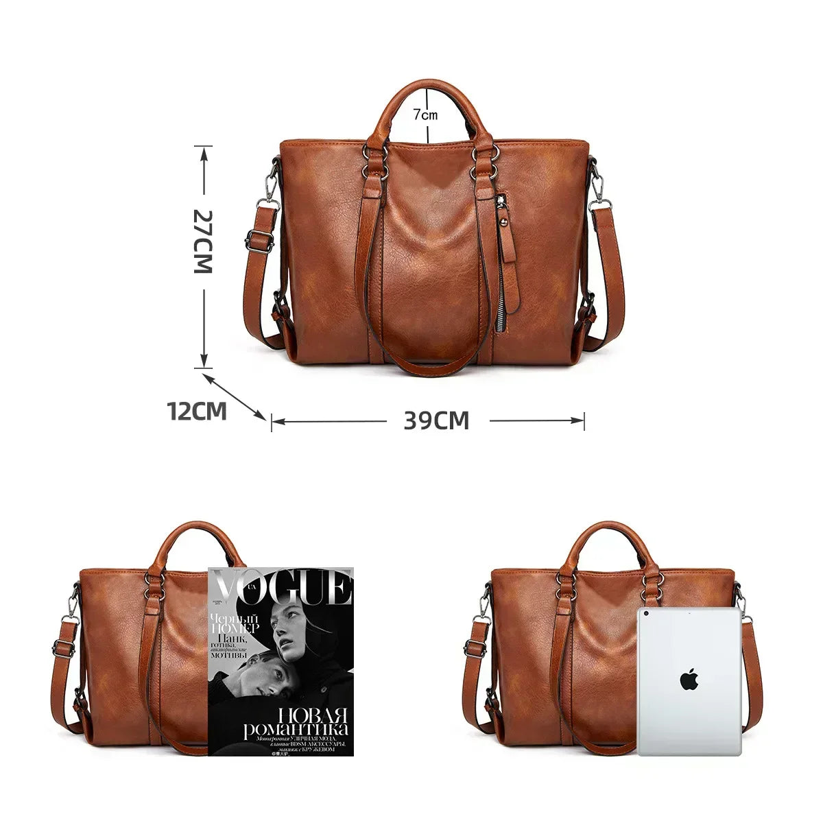 Shoulder Bag Leather Spacious Interior Adjustable Strap