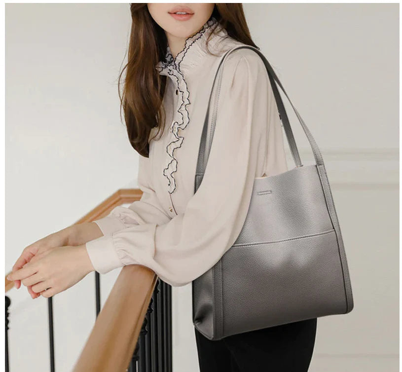 Shoulder Bag Leather Spacious Magnetic Closure & Snap Buttons