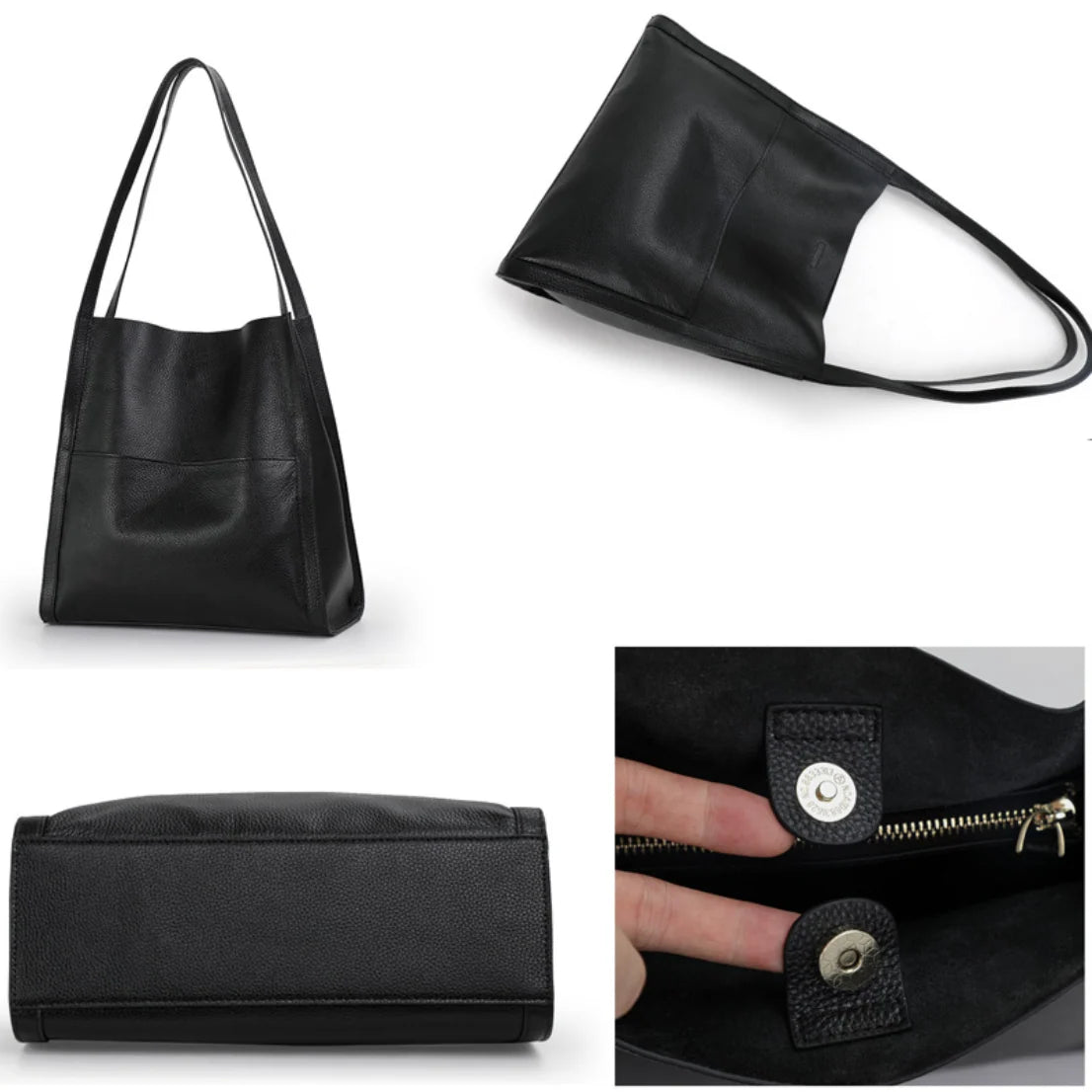 Shoulder Bag Leather Spacious Magnetic Closure & Snap Buttons
