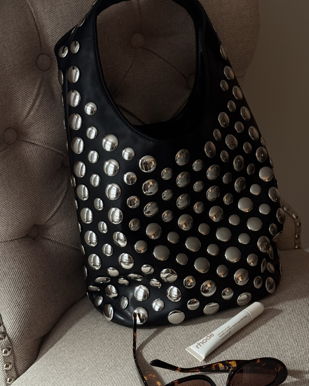 Shoulder Bag Studded Rivet Slouchy Faux Leather