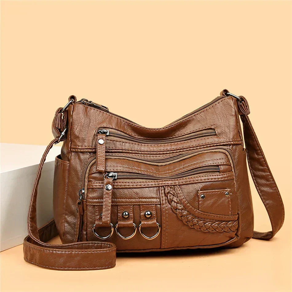 Shoulder Bag Vegan Leather Vintage Style Adjustable Strap