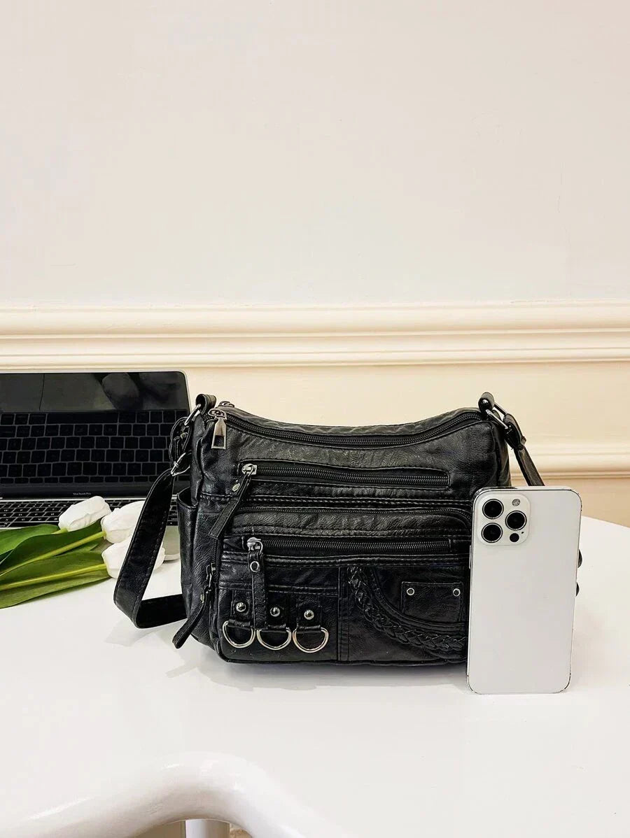 Shoulder Bag Vegan Leather Vintage Style Adjustable Strap