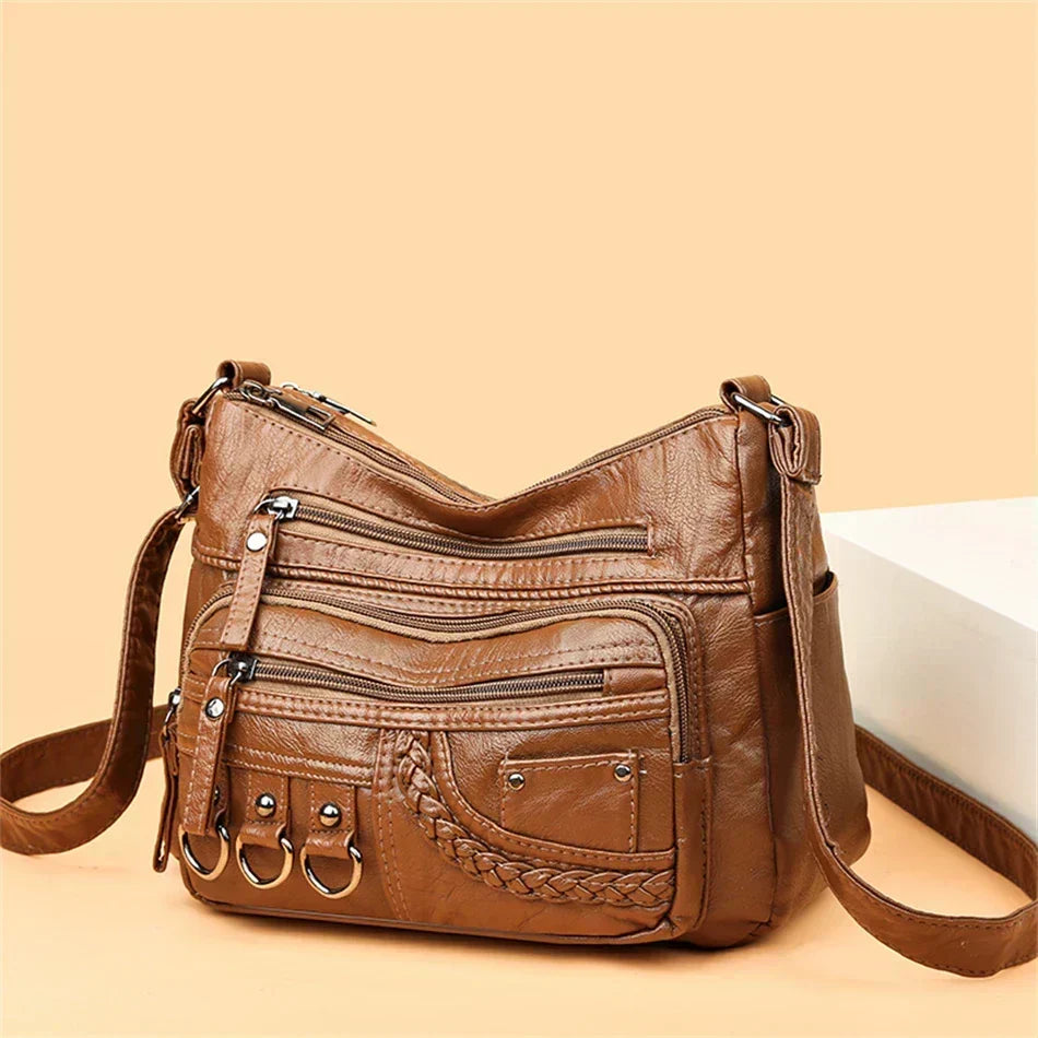 Shoulder Bag Vegan Leather Vintage Style Adjustable Strap