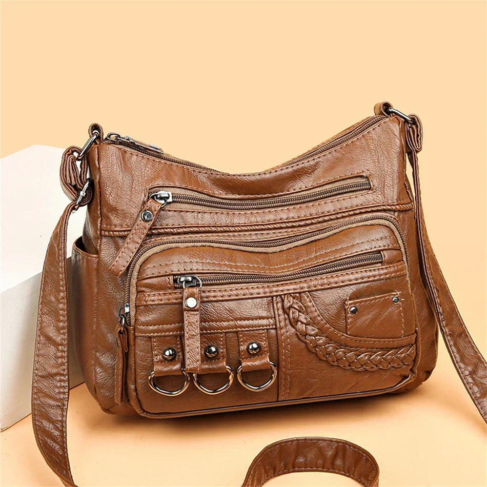 Shoulder Bag Vegan Leather Vintage Style Adjustable Strap