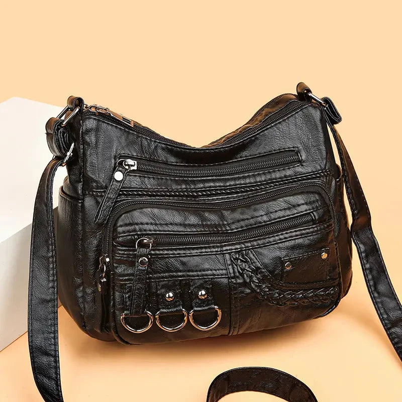 Shoulder Bag Vegan Leather Vintage Style Adjustable Strap