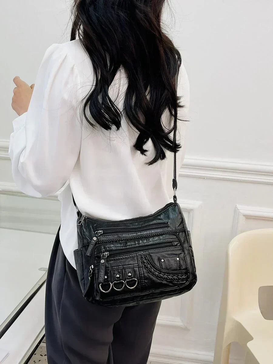 Shoulder Bag Vegan Leather Vintage Style Adjustable Strap