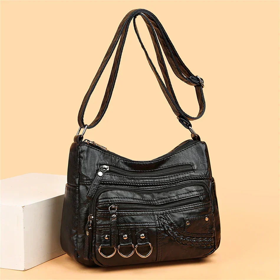 Shoulder Bag Vegan Leather Vintage Style Adjustable Strap