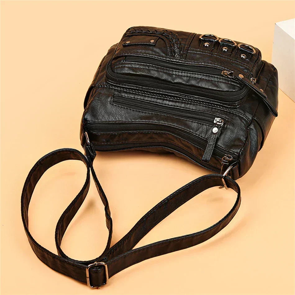 Shoulder Bag Vegan Leather Vintage Style Adjustable Strap