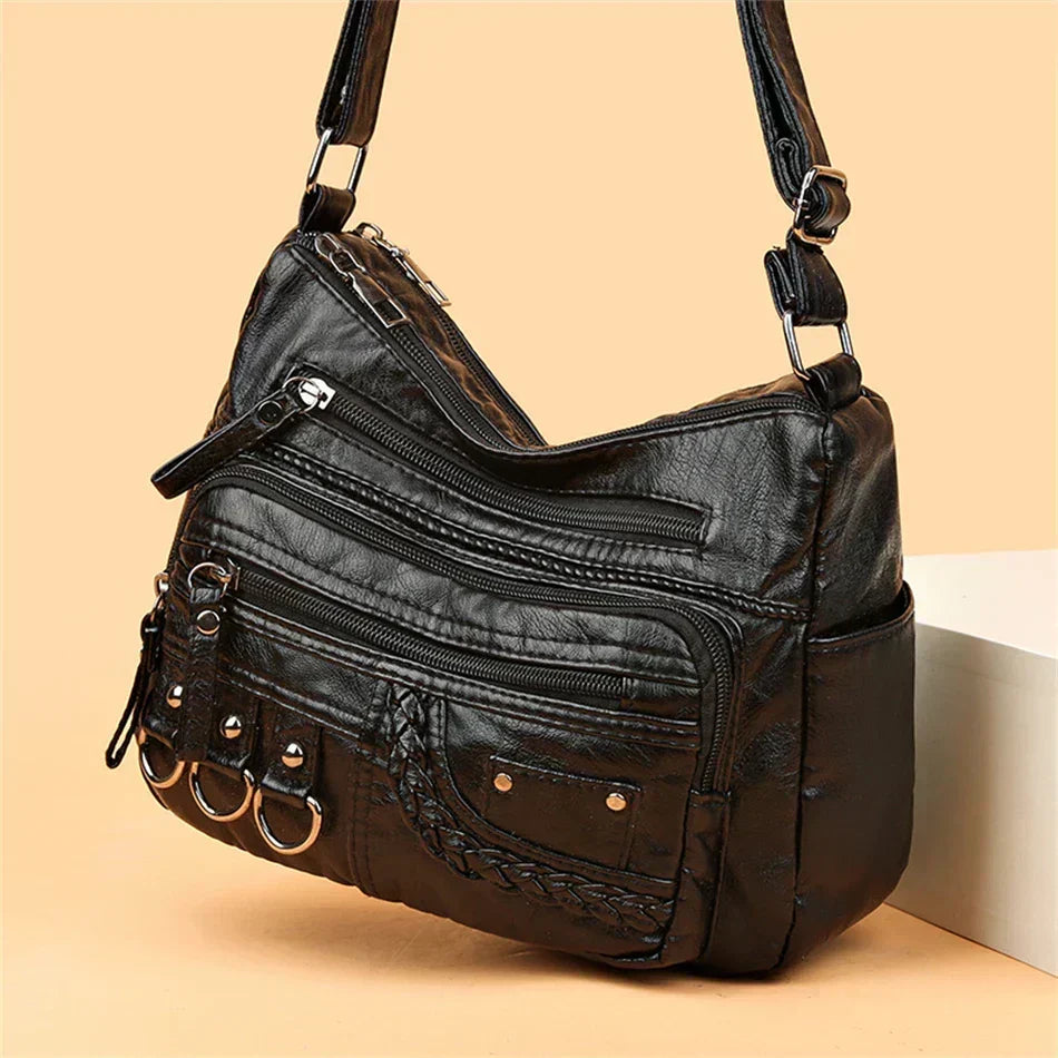 Shoulder Bag Vegan Leather Vintage Style Adjustable Strap