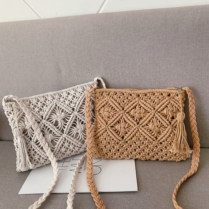 Shoulder Bag Woven Boho Zipper Closure & Durable Strap