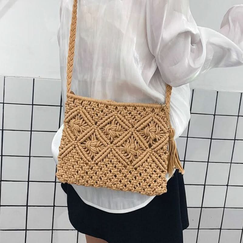 Shoulder Bag Woven Boho Zipper Closure & Durable Strap
