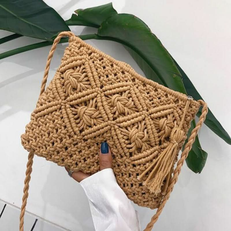 Shoulder Bag Woven Boho Zipper Closure & Durable Strap