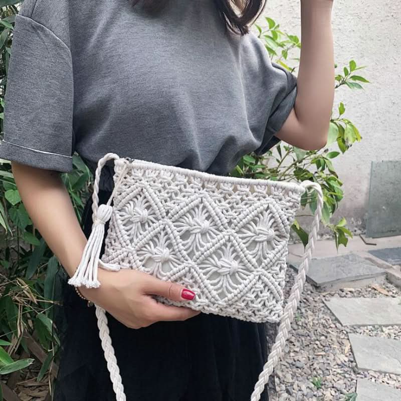 Shoulder Bag Woven Boho Zipper Closure & Durable Strap