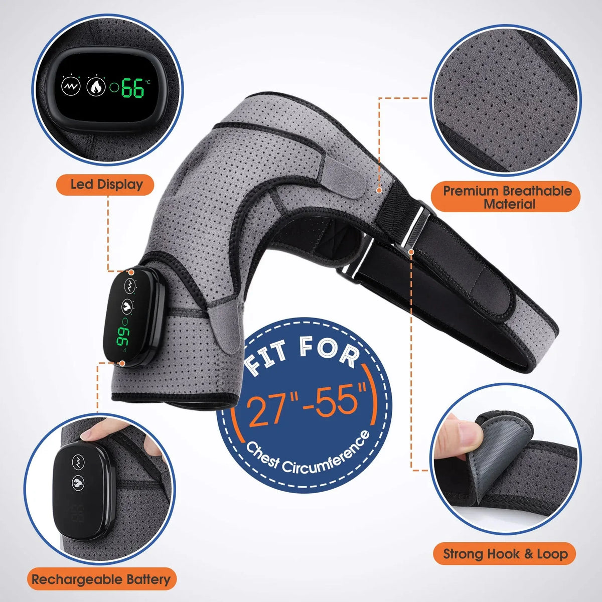 Shoulder Heating Pad Cordless Adjustable Heat & Vibration