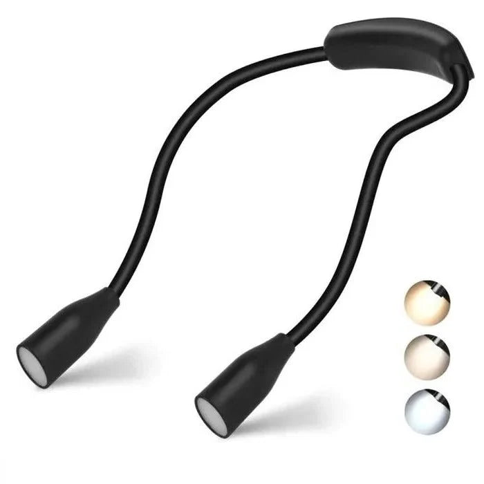 Shoulder Reading Light Dual Bendable Arms USB Rechargeable