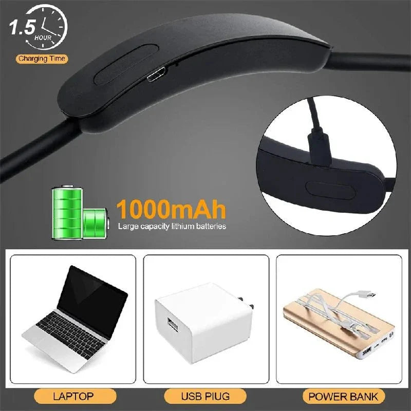 Shoulder Reading Light Dual Bendable Arms USB Rechargeable
