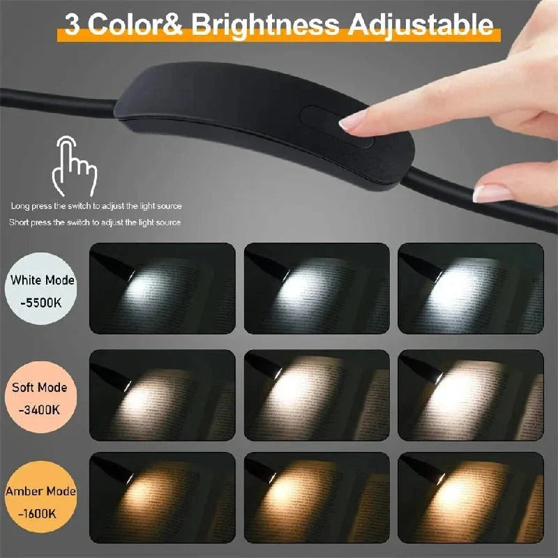 Shoulder Reading Light Dual Bendable Arms USB Rechargeable