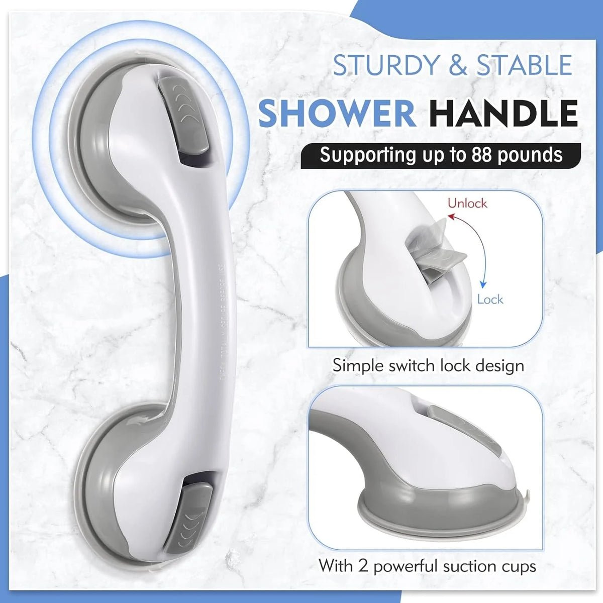 Shower & Bath Grab Bar Suction-Mount Non-Slip