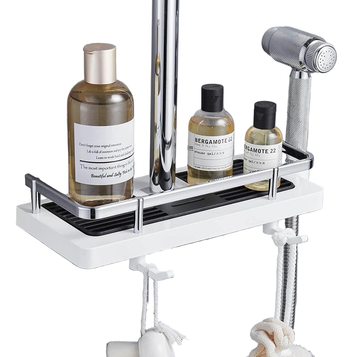 Shower Caddy Rod-Mounted No-Drill With Hooks