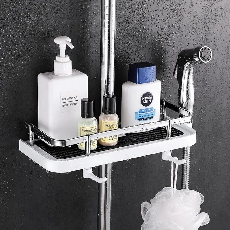 Shower Caddy Rod-Mounted No-Drill With Hooks
