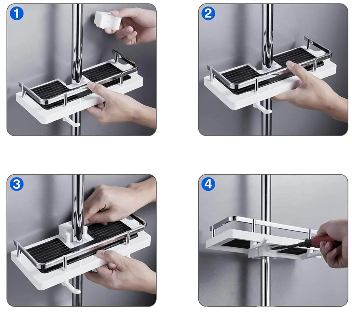 Shower Caddy Rod-Mounted No-Drill With Hooks
