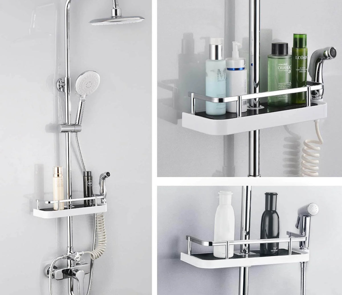Shower Caddy Rod-Mounted No-Drill With Hooks