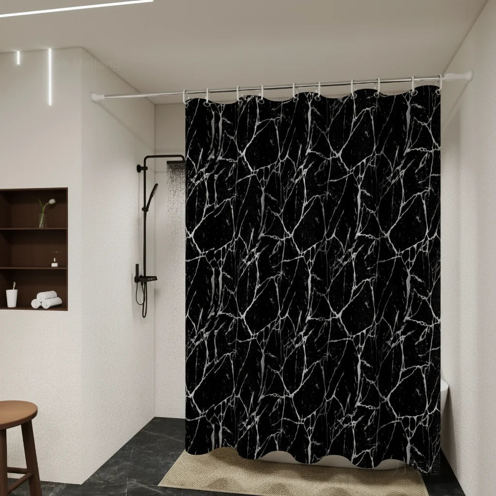Shower Curtain Black Marble Effect Waterproof PEVA