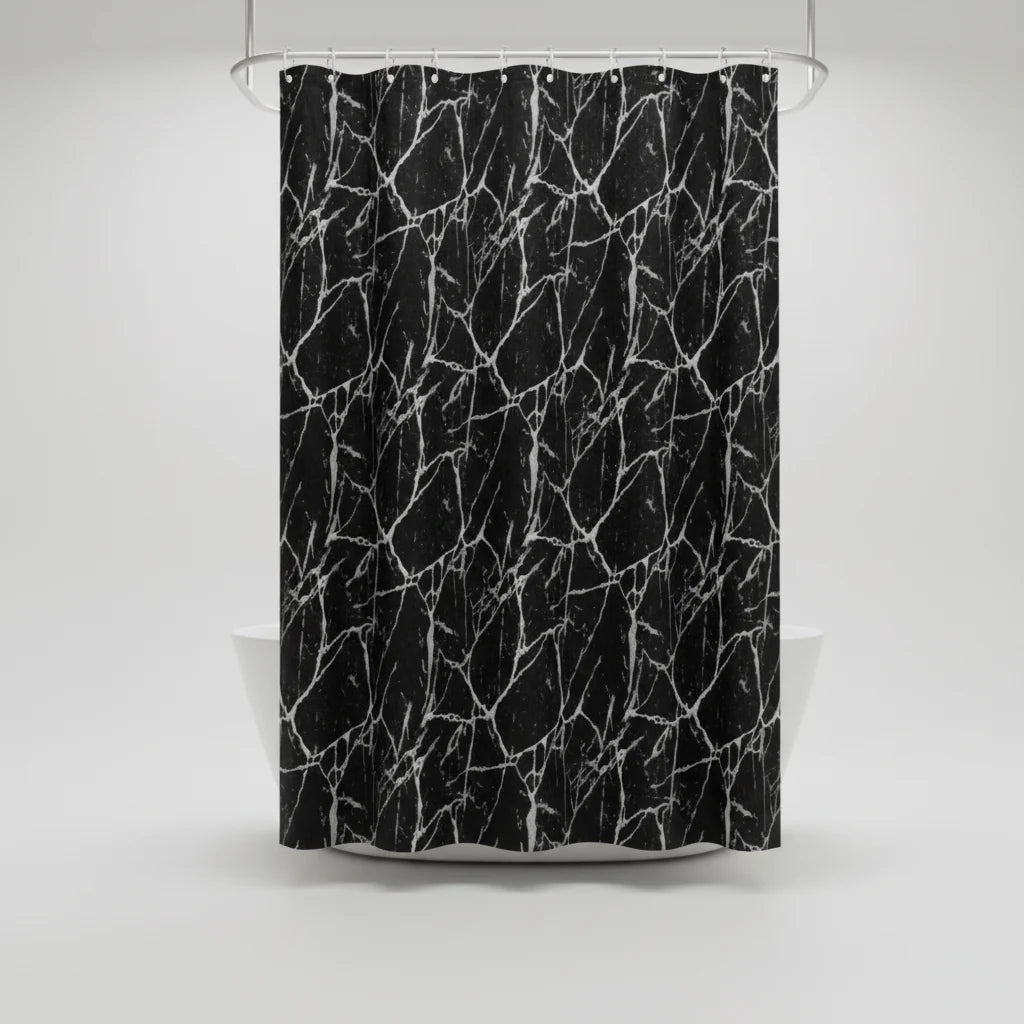 Shower Curtain Black Marble Effect Waterproof PEVA