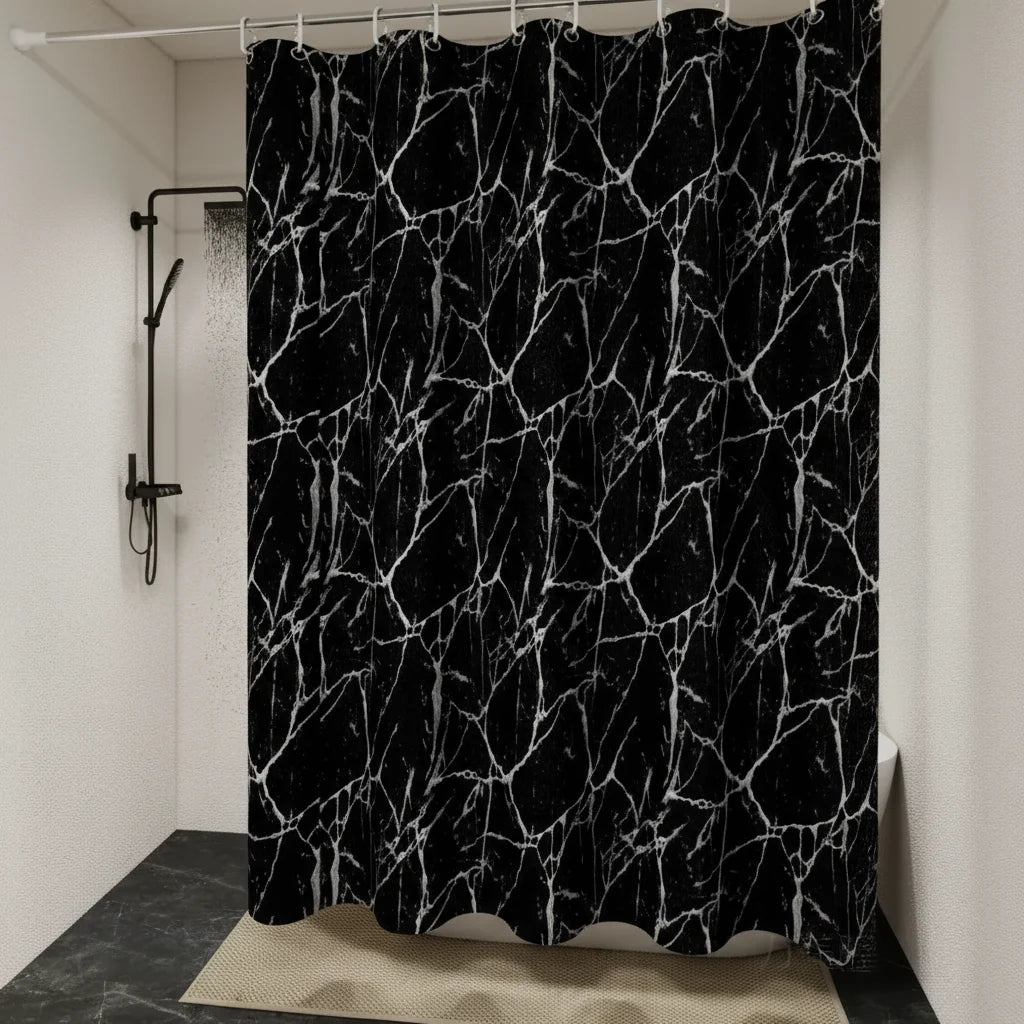 Shower Curtain Black Marble Effect Waterproof PEVA
