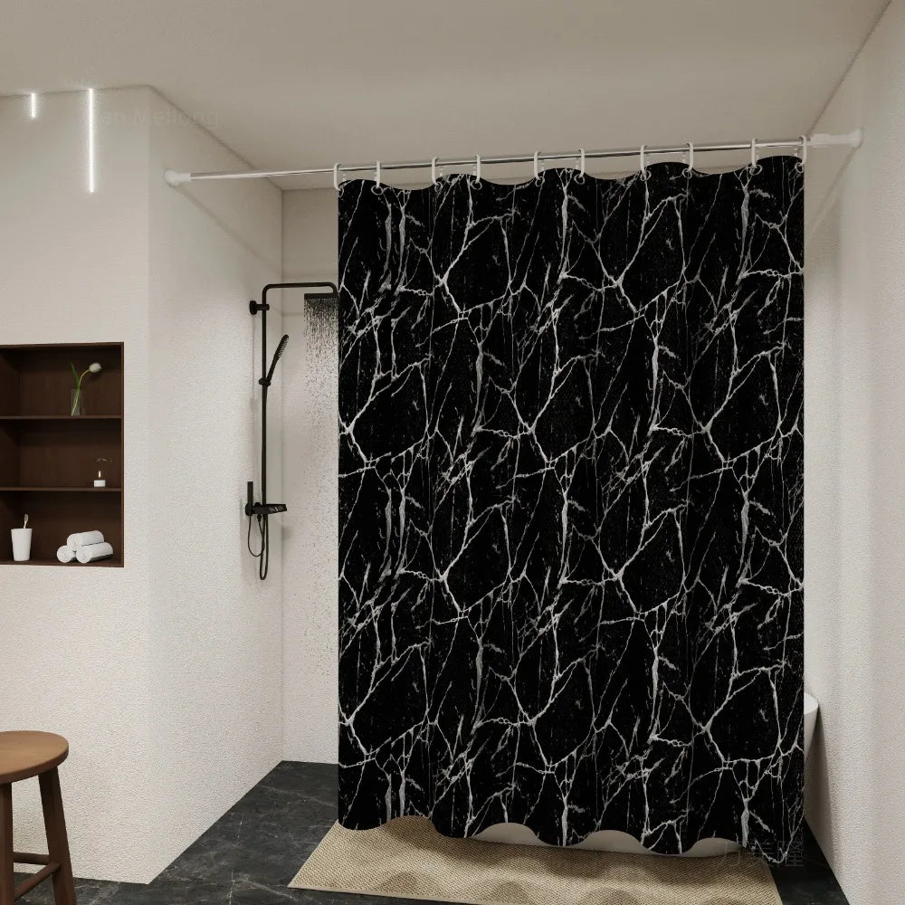 Shower Curtain Black Marble Effect Waterproof PEVA