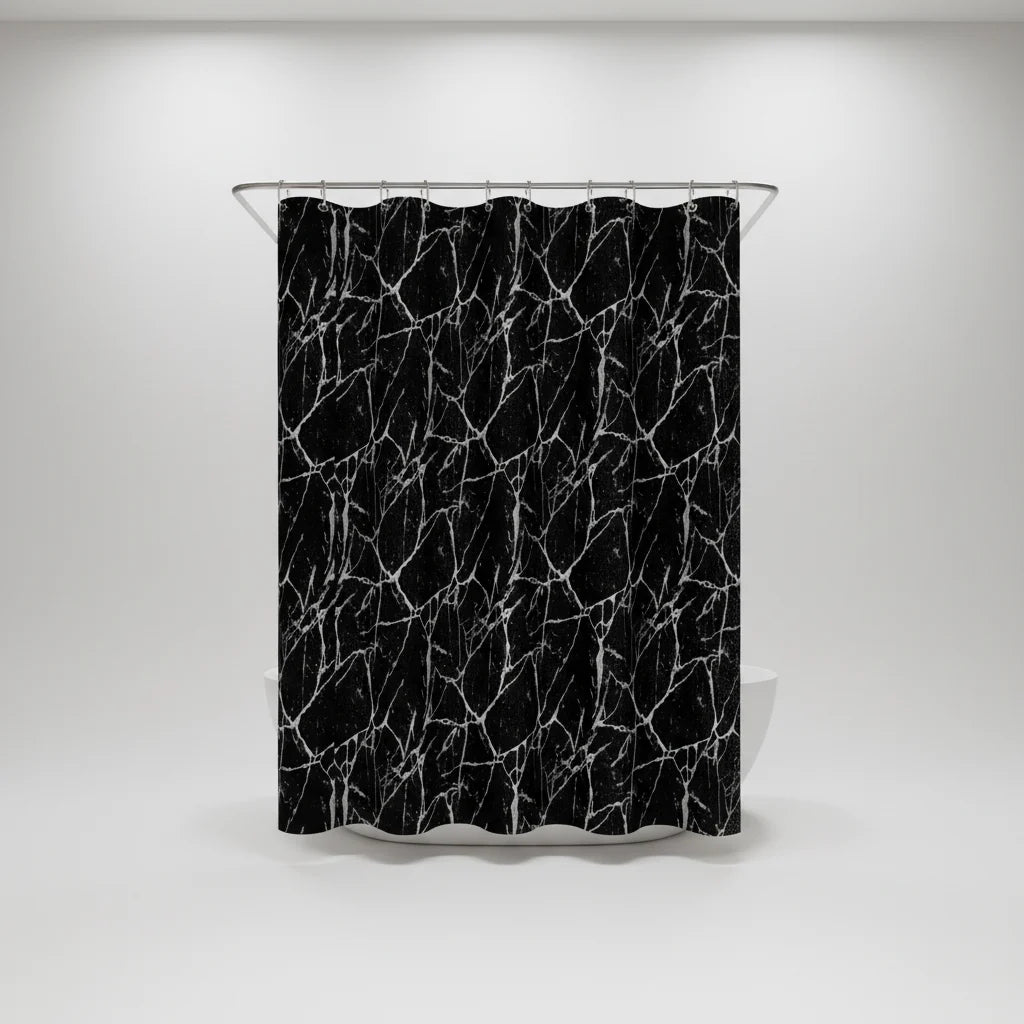 Shower Curtain Black Marble Effect Waterproof PEVA