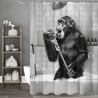Shower Curtain Black & White Monkey Print Water-Repellent