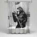 Shower Curtain Black & White Monkey Print Water-Repellent