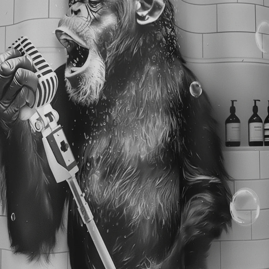 Shower Curtain Black & White Monkey Print Water-Repellent