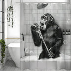 Shower Curtain Black & White Monkey Print Water-Repellent