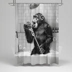 Shower Curtain Black & White Monkey Print Water-Repellent