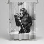 Shower Curtain Black & White Monkey Print Water-Repellent