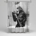 Shower Curtain Black & White Monkey Print Water-Repellent