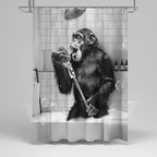 Shower Curtain Black & White Monkey Print Water-Repellent